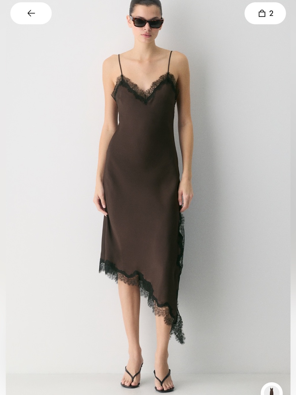 Aritzia Brown Slip Dress with Black Lace Trim - Picture 2 of 3